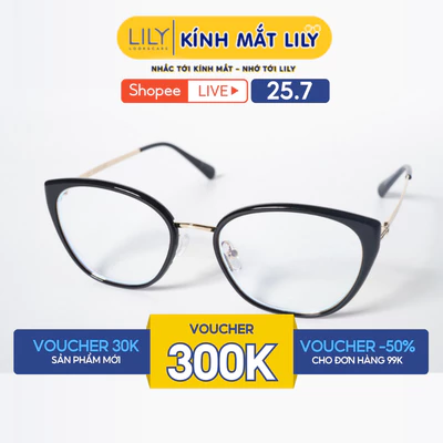 Gọng kính mắt mèo LILYEYEWEAR chất liệu nhựa phối càng kim loại cao cấp kiểu dáng hiện đại màu sắc thời trang 52115