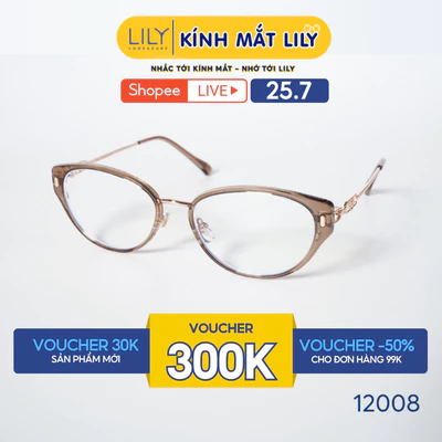 Gọng kính mắt mèo nam nữ LILYEYEWEAR chất liệu nhựa phối càng kim loại cao cấp, màu sắc và kiểu dáng thời trang 12008