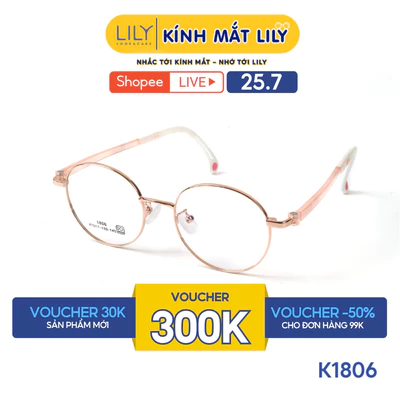 Gọng kính mắt tròn trẻ em từ 3T- 8T LILYEYEWEAR chất liệu kim loại chắc chắn kiểu dáng hiện đại thời trang K1806