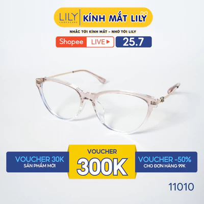 Gọng kính mắt mèo nam nữ LILYEYEWEAR chất liệu nhựa phối càng kim loại cao cấp, kiểu dáng màu sắc thời trang 11010