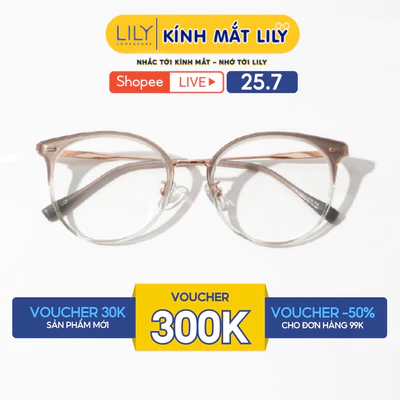 Gọng kính mắt tròn nam nữ LILYEYEWEAR  chất liệu nhựa cao cấp nhẹ chắc chắn kiểu dáng hiện đại màu sắc thời trang 48088