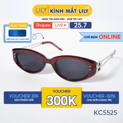 Kính mát thời trang nam nữ LILYEYEWEAR chất liệu nhựa phối càng kim loại, mắt kính chống UV400 kiểu dáng hiện đại KC5525