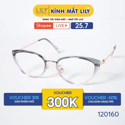 Gọng kính mắt mèo nam nữ LILYEYEWEAR chất liệu nhựa phối càng kim loại cao cấp kiểu dáng hiện đại thời trang 120160