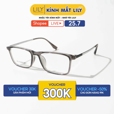 Gọng kính mắt nam nữ LILYEYEWEAR dáng chữ nhật bo góc hiện đại chất liệu nhựa càng Titanium màu sắc thời trang 95012