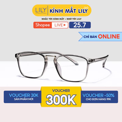 Gọng kính cận vuông nam nữ chất liệu nhựa dẻo phụ kiện thời trang Lilyeyewear 22310