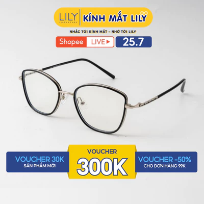 Gọng kính mắt mèo nam nữ LILYEYEWEAR chất liệu nhựa phối càng kim loại cao cấp kiểu dáng và màu sắc thời trang 5763