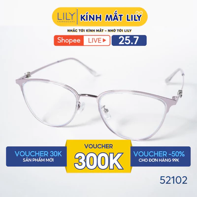 Gọng kính mắt mèo nam nữ LILYEYEWEAR chất liệu nhựa phối càng kim loại cao cấp kiểu dáng hiện đại thời trang 52102