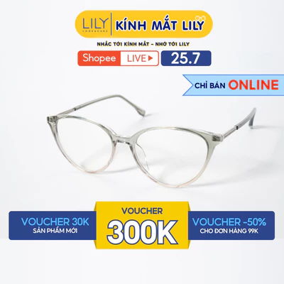 Gọng kính mắt mèo LILYEYEWEAR chất liệu nhựa phối càng kim loại cao cấp kiểu dáng hiện đại màu sắc thời trang 30327KOR
