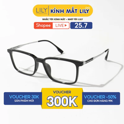 Gọng kính mắt nam nữ LILYEYEWEAR kiểu dáng chữ nhật hiện đại chất liệu nhựa phối càng Titanium màu sắc thời trang 95007