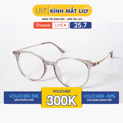 Gọng kính mắt tròn nam nữ LILYEYEWEAR chất liệu nhựa phối càng kim loại cao cấp kiểu dáng hiện đại thời trang 41054