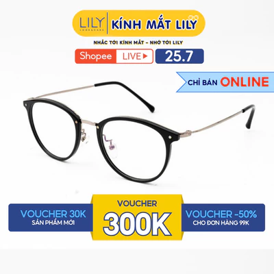 Gọng kính mắt tròn nam nữ LILYEYEWEAR chất liệu nhựa phối càng kim loại cao cấp kiểu dáng và màu sắc thời trang 3528