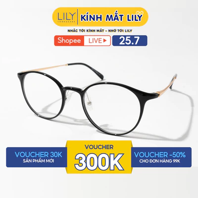 Gọng kính mắt tròn nam nữ LILYEYEWEAR chất liệu nhựa phối càng kim loại cao cấp kiểu dáng hiện đại thời trang 90038