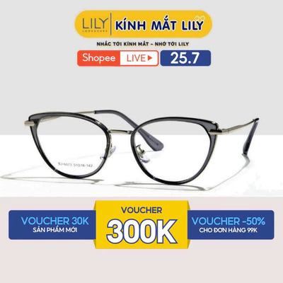 Gọng kính cận mắt mèo LILYEYEWEAR nam nữ chất liệu nhựa Acetate thanh mảnh chắc chắn kiểu dáng thời trang cao cấp 6073