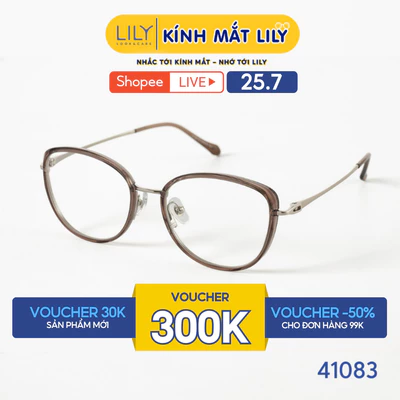 Gọng kính mắt mèo nam nữ LILYEYEWEAR chất liệu nhựa pha kim loại cao cấp chắc chắn, kiểu dáng thời trang 41083