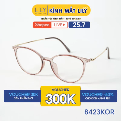 Gọng kính mắt mèo nam nữ LILYEYEWEAR chất liệu nhựa phối càng kim loại cao cấp kiểu dáng và màu sắc thời trang 8423KOR