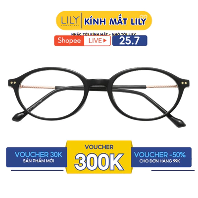 Gọng kính mắt Oval nam nữ LILYEYEWEAR chất liệu nhựa phối càng kim loại cao cấp kiểu dáng hiện đại thời trang 30342KOR