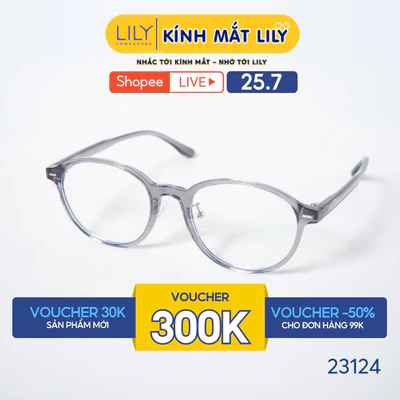 Gọng kính mắt tròn nam nữ LILYEYEWEAR chất liệu nhựa cao cấp chắc chắn, kiểu dáng hiện đại màu sắc thời trang 23124