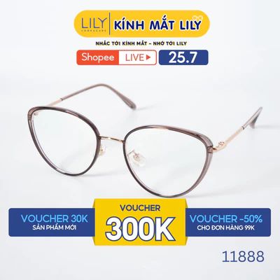 Gọng kính mắt mèo nam nữ LILYEYEWEAR chất liệu nhựa phối càng kim loại cao cấp, kiểu dáng và màu sắc thời trang 11888