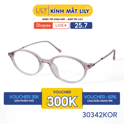 Kính mắt Oval thời trang nam nữ LILYEYEWEAR chất liệu nhựa cao cấp chắc chắn kiểu dáng hiện đại thanh lịch 30342KOR