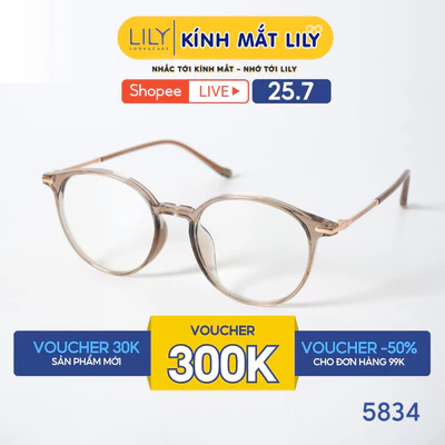 Gọng kính mắt tròn nam nữ Lilyeyewear chất liệu nhựa cao cấp thanh mảnh, nhẹ nhàng thời trang 5834