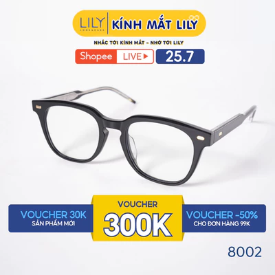 Gọng kính mắt vuông nam nữ LILYEYEWEAR chất liệu nhựa phối càng kim loại cao cấp, kiểu dáng hiện đại thời trang 8002