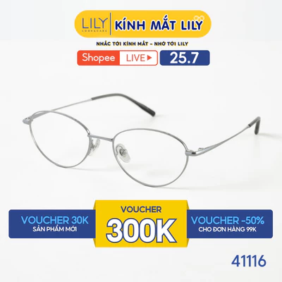 Gọng kính mắt oval nam nữ LILYEYEWEAR chất liệu kim loại cao cấp chắc chắn, kiểu dáng hiện đại màu sắc thời trang 41116