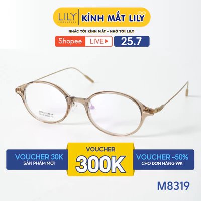 Gọng kính mắt Oval LILYEYEWEAR chất liệu nhựa phối càng Titan cao cấp kiểu dáng hiện đại màu sắc thời trang M8319