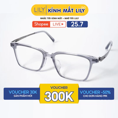 Gọng kính mắt vuông nam nữ LILYEYEWEAR chất liệu nhựa phối càng Titan cao cấp kiểu dáng hiện đại màu sắc thanh lịch 3255