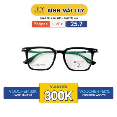 Gọng kính mắt vuông nam nữ LILYEYEWEAR chất liệu nhựa càng TITAN cứng cáp thanh mảnh kiểu dáng thời trang 3125