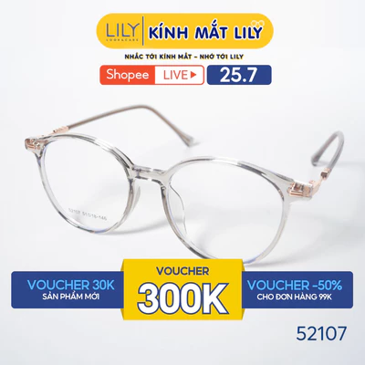 Gọng kính mắt tròn nam nữ LILYEYEWEAR chất liệu nhựa cao cấp chắc chắn kiểu dáng hiện đại màu sắc thời trang 52107