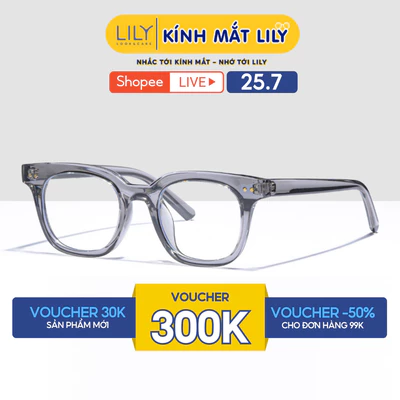 Gọng kính cận nam nữ LILYEYEWEAR mắt vuông chống tia UV phụ kiện thời trang 8009
