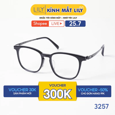 Gọng kính mắt vuông nam nữ LILYEYEWEAR chất liệu nhựa phối càng Titan cao cấp, kiểu dáng và màu sắc thời trang 3257