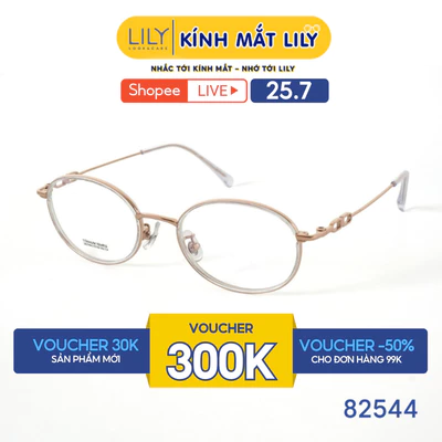 Gọng kính mắt Oval nam nữ LILYEYEWEAR chất liệu nhựa phối càng Titan cao cấp kiểu dáng hiện đại màu sắc thời trang 82544