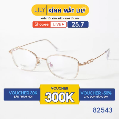 Gọng kính mắt Oval nam nữ LILYEYEWEAR chất liệu nhựa phối càng Titan cao cấp kiểu dáng hiện đại màu sắc thời trang 82543