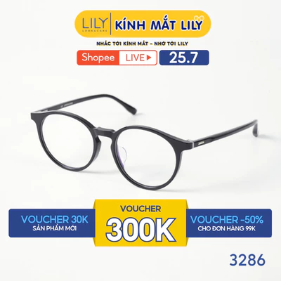 Gọng kính mắt tròn nam nữ LILYEYEWEAR chất liệu nhựa phối càng Titanium cao cấp, kiểu dáng và màu sắc thời trang 3286