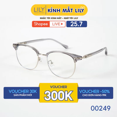 Gọng kính mắt tròn nam nữ LILYEYEWEAR chất liệu nhựa pha kim loại cao cấp chắc chắn, kiểu dáng thời trang 00249