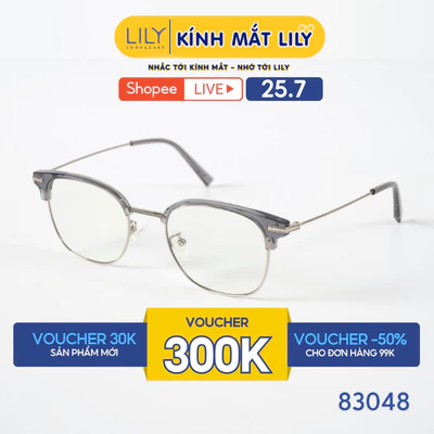 Gọng kính mắt tròn nam nữ LILYEYEWEAR chất liệu nhựa pha kim loại cao cấp chắc chắn, kiểu dáng thời trang 83048