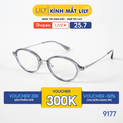 Gọng kính mắt oval nam nữ LILYEYEWEAR chất liệu nhựa pha càng kim loại cao cấp chắc chắn, kiểu dáng thời trang 9177