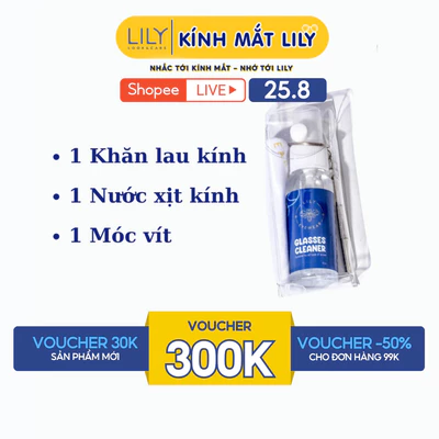 Set nước xịt rửa kính móc khóa khăn lau cao cấp Lily Eyewear