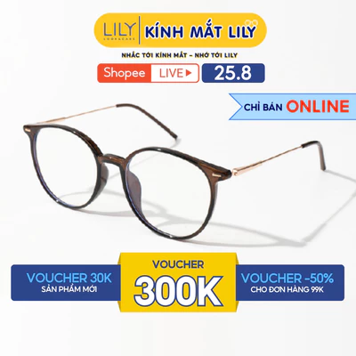 Gọng kính mắt tròn nam nữ LILYEYEWEAR chất liệu nhựa thanh mảnh nhẹ nhàng màu sắc thời trang 83083