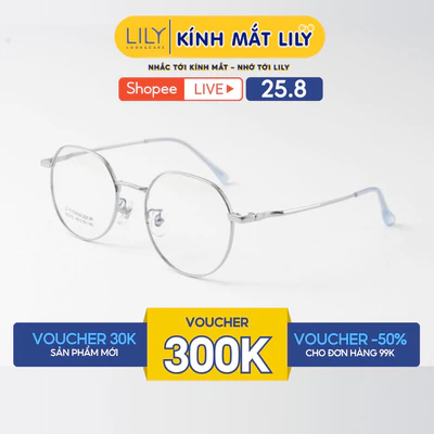 Gọng kính mắt tròn nam nữ LILYEYEWEAR chất liệu kim loại cao cấp chắc chắn kiểu dáng và màu sắc thời thượng 55012KOR