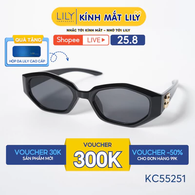 Kính mát thời trang nam nữ LILYEYEWEAR chất liệu nhựa cao cấp, mắt kính chống UV400, kiểu dáng màu sắc hiện đại KC55251
