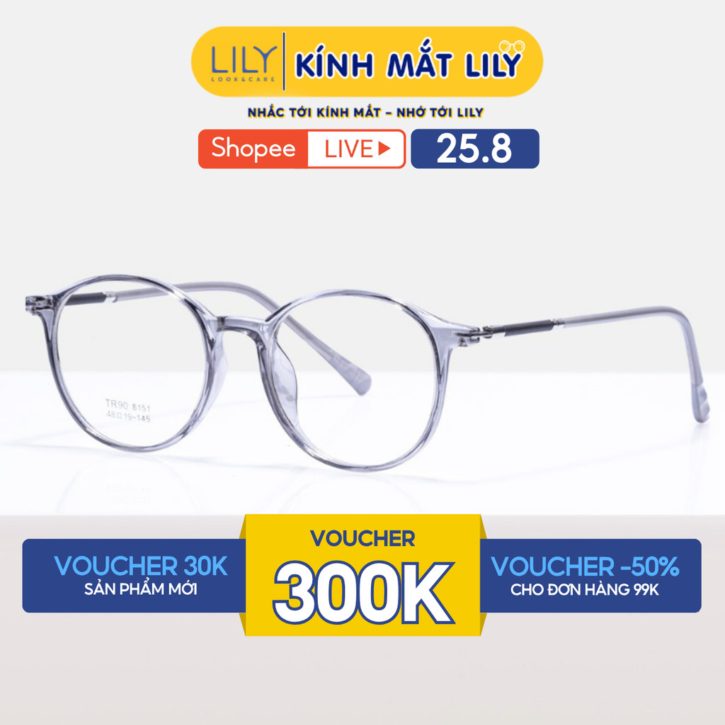 Gọng kính tròn nam nữ LILYEYEWEAR chất liệu nhựa cao cấp chắc chắn, kiểu dáng hiện đại màu sắc thời trang 8151