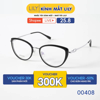 Gọng kính MAI HƯƠNG đeo - LILYEYEWEAR dáng mắt mèo, chất liệu nhựa càng Titanium cao cấp, kiểu dáng thời trang 00408