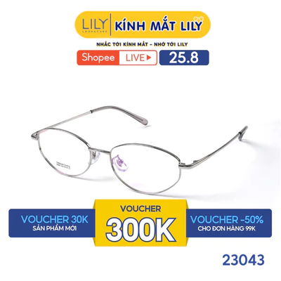 Gọng kính mắt Oval nam nữ LILYEYEWEAR chất liệu Titanium cao cấp kiểu dáng hiện đại thời trang 23043