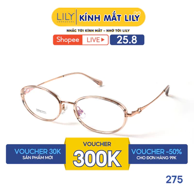 Gọng kính mắt Oval nam nữ LILYEYEWEAR chất liệu nhựa phối càng Titan cao cấp kiểu dáng hiện đại thời trang 275