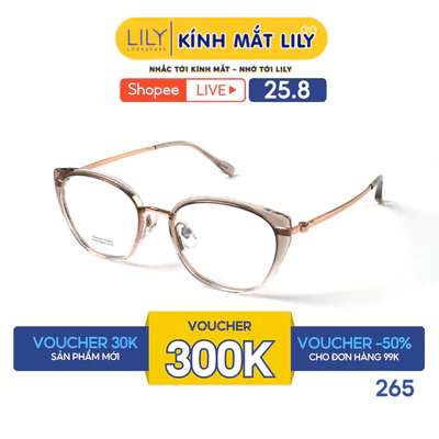 Gọng kính mắt mèo nam nữ LILYEYEWEAR chất liệu nhựa phối càng Titan cao cấp kiểu dáng hiện đại thời trang 265