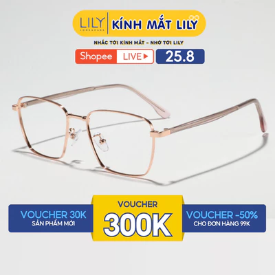 Gọng kính mắt vuông nam nữ LILYEYEWEAR chất liệu kim loại cao cấp, kiểu dáng hiện đại màu sắc thời trang 11008KOR