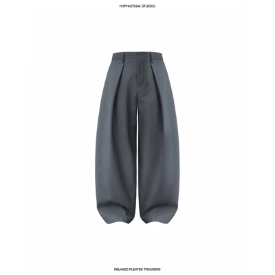 HYPNOTISM | 'RELAXED PLEATED TROUSERS' Quần Tây Ống Rộng Xếp Ly Lưng Liền Kaki Cotton Mềm Mại