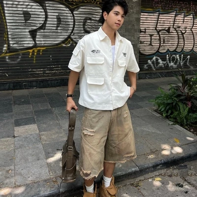 Áo sơ mi khoác, <ZB, ZOMBIE.CLUB,Form boxy rộng, Thêu full, Chất kaki cotton dày